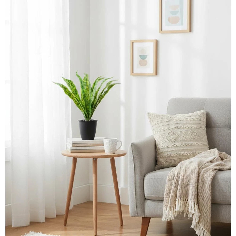 FOLIYAJ Artificial Snake Plant with Black Pot |Plants for Home Decor| Indoor Plants for Living Room