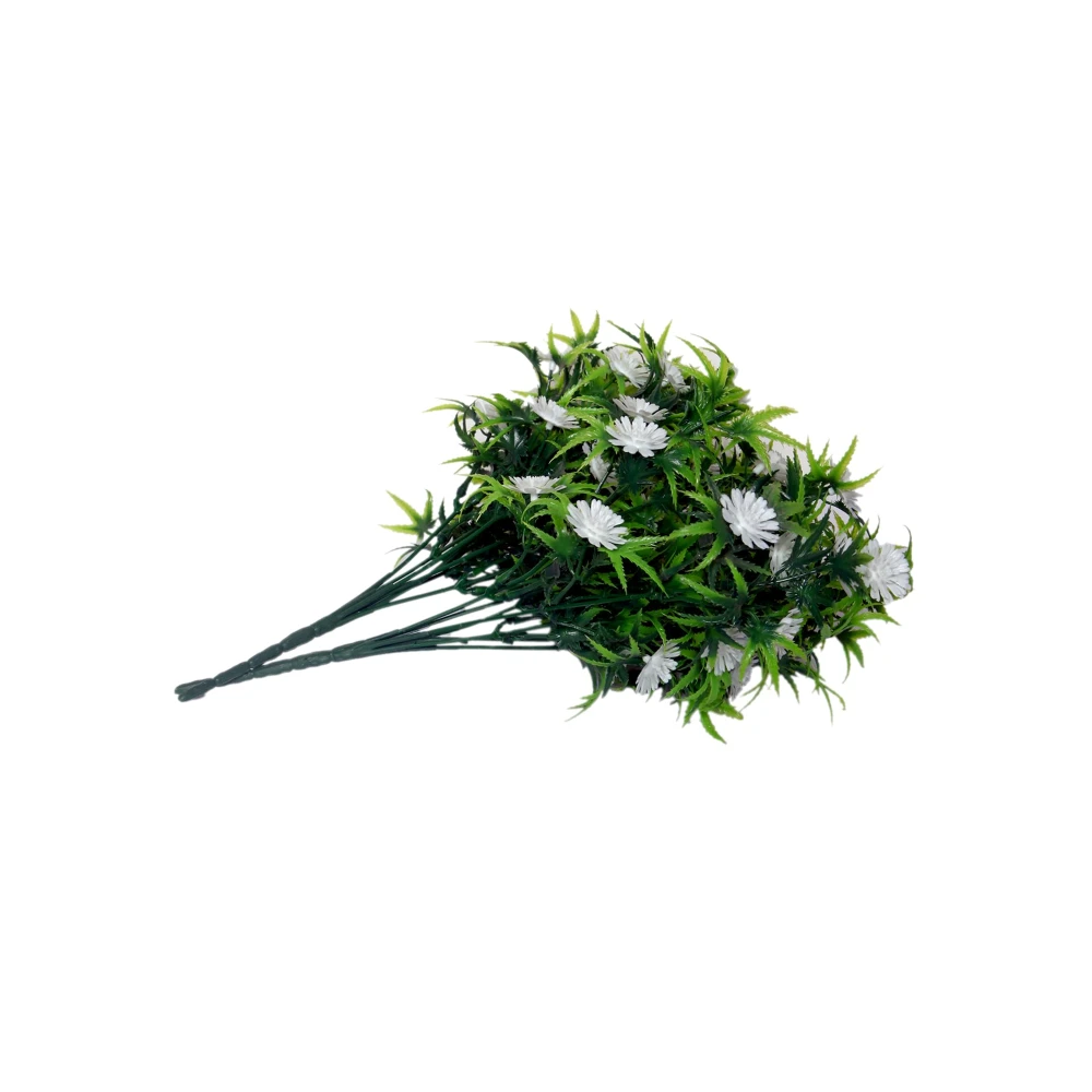 Foliyaj 2 Artificial White Gerba Bunches without Vase|Artificial Plants for Home Decor| Indoor Artificial Plants for Living Room|Artificial Plant Bunch