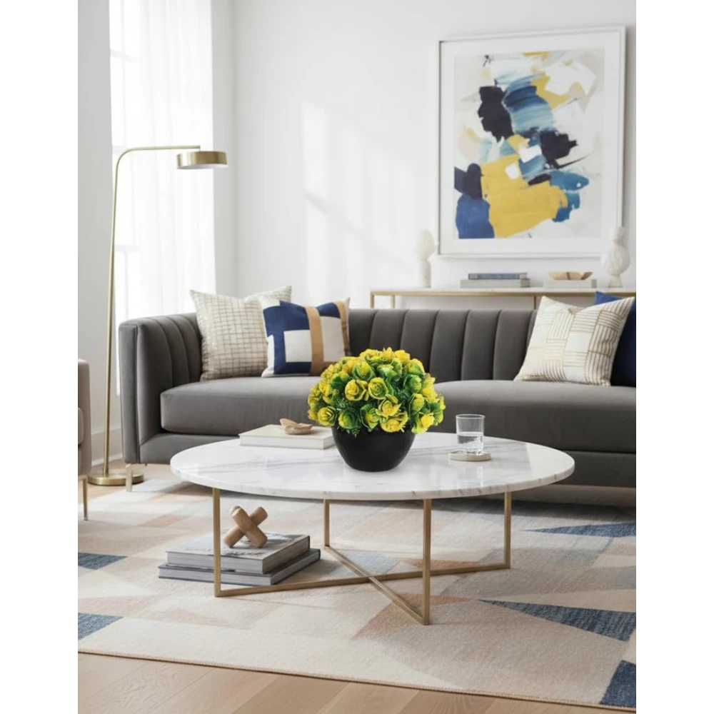 Foliyaj Artificial Yellow Rose Flower Plant with Black Pot | Plants for Home Decor with Pot| Indoor Artificial Plants for Living Room| Potted Artificial Plants