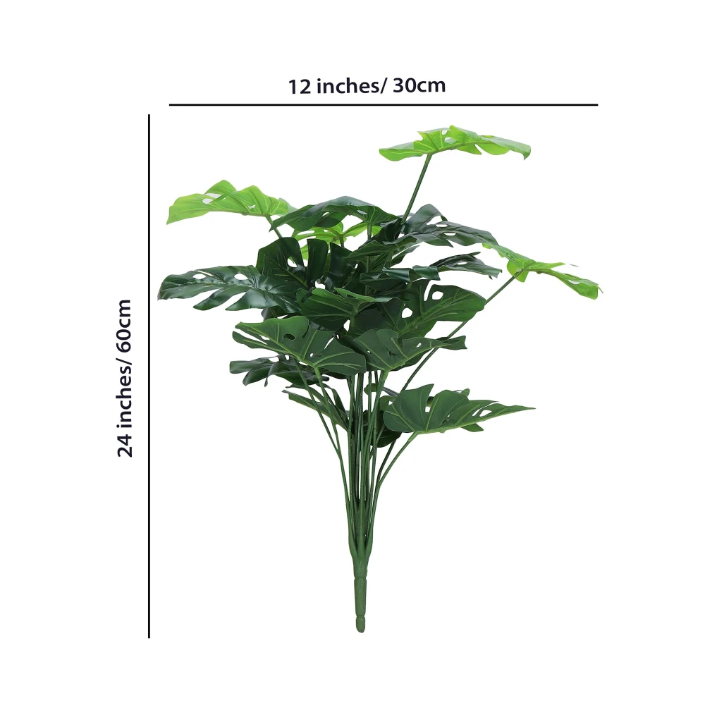 Foliyaj 18 Leaf Monstera Plant Bunch | 2 Feet Tall Plants for Home Decor without Pot| Indoor Artificial Plants for Living Room