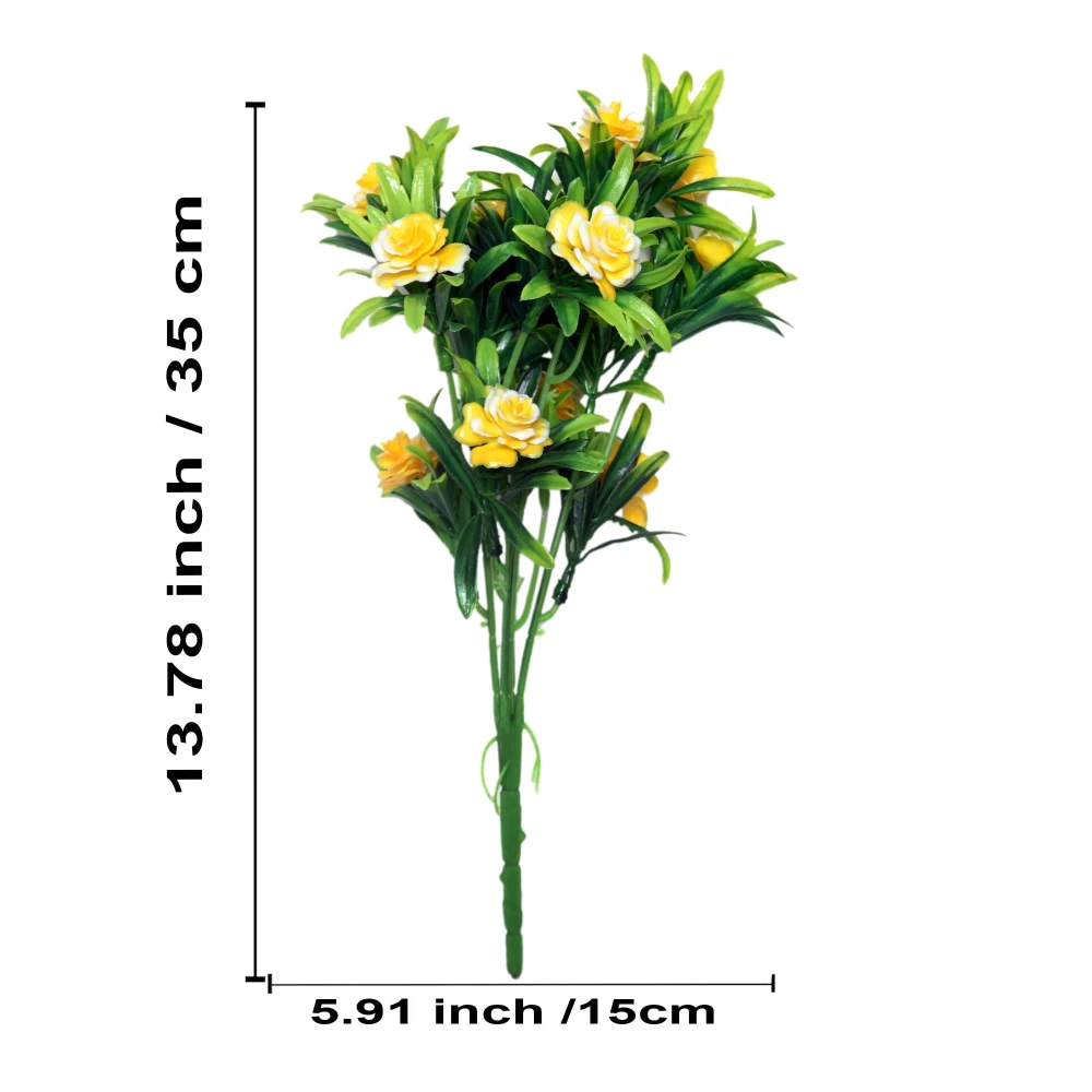 Foliyaj 2 Artificial Yellow Rose Bunches without Vase|Artificial Plants for Home Decor| Indoor Artificial Plants for Living Room|Artificial Plant Bunch