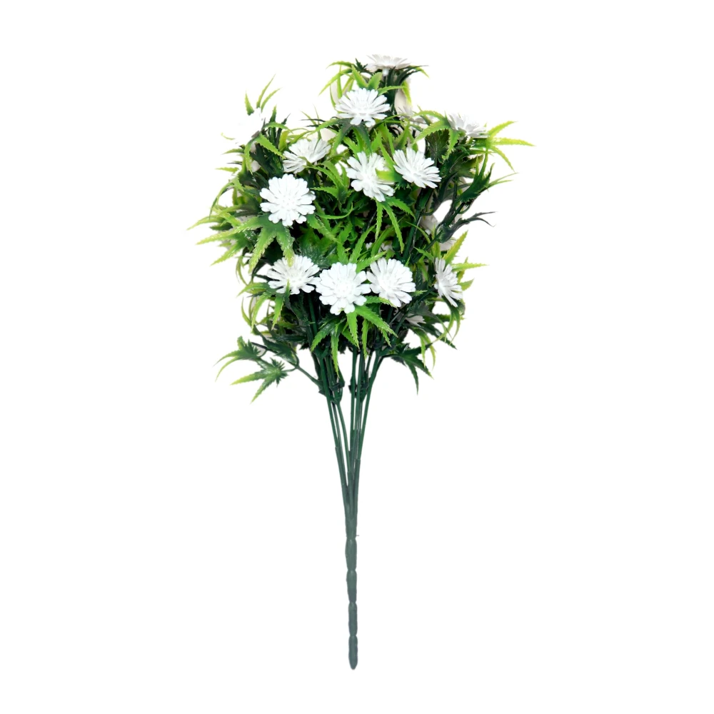 Foliyaj 2 Artificial White Gerba Bunches without Vase|Artificial Plants for Home Decor| Indoor Artificial Plants for Living Room|Artificial Plant Bunch