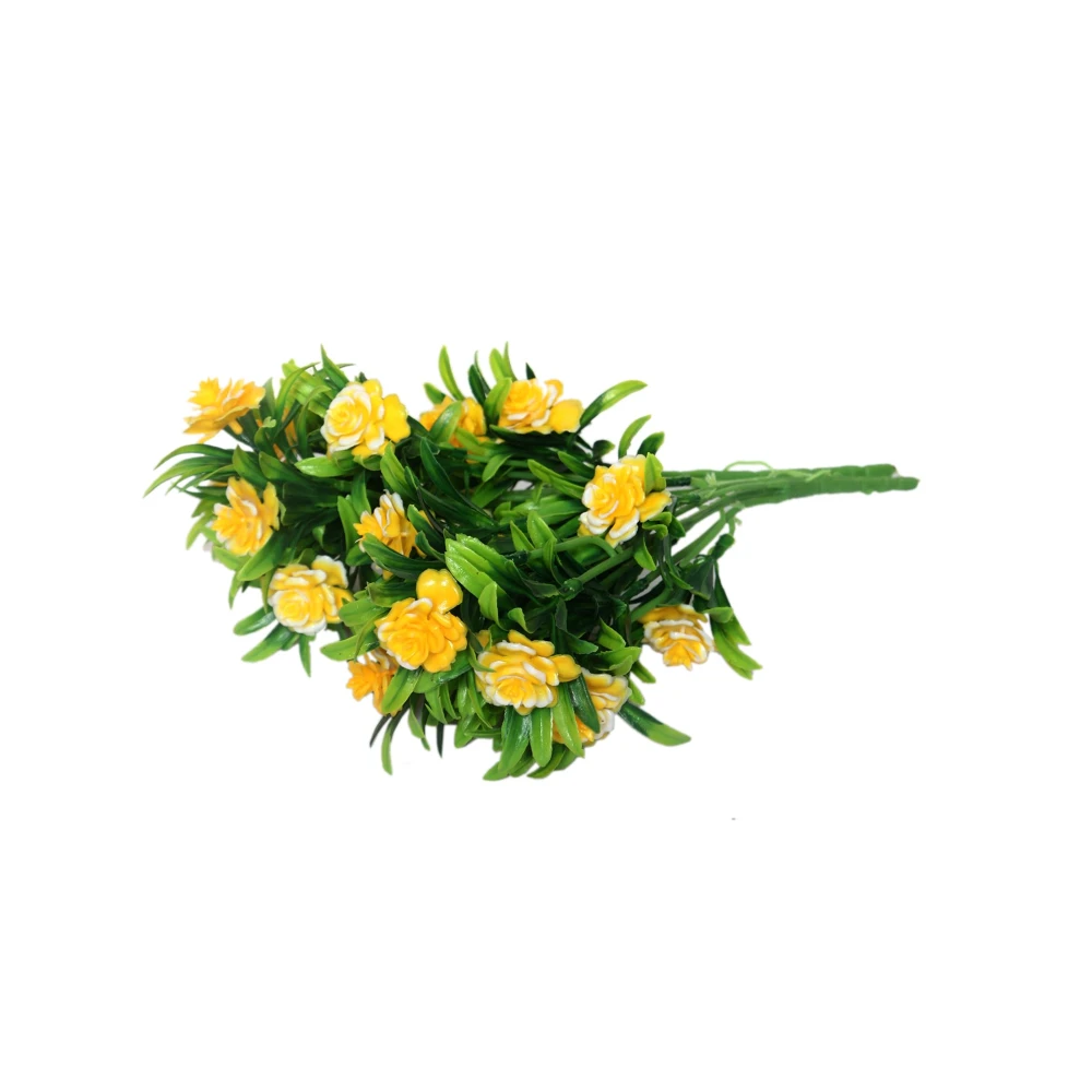 Foliyaj 2 Artificial Yellow Rose Bunches without Vase|Artificial Plants for Home Decor| Indoor Artificial Plants for Living Room|Artificial Plant Bunch