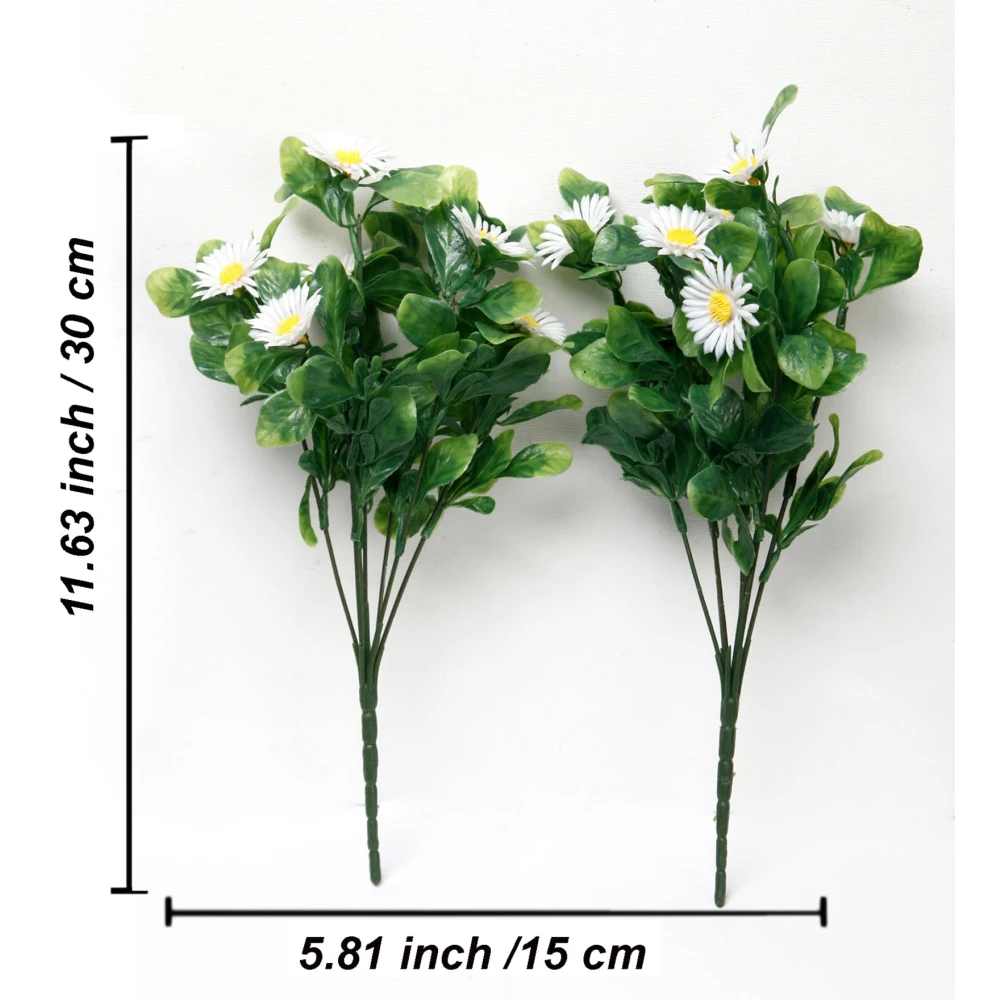 Foliyaj 2 Artificial White Daisy Bunches without Vase|Artificial Plants for Indoor Home and Office Decor|Without Pot