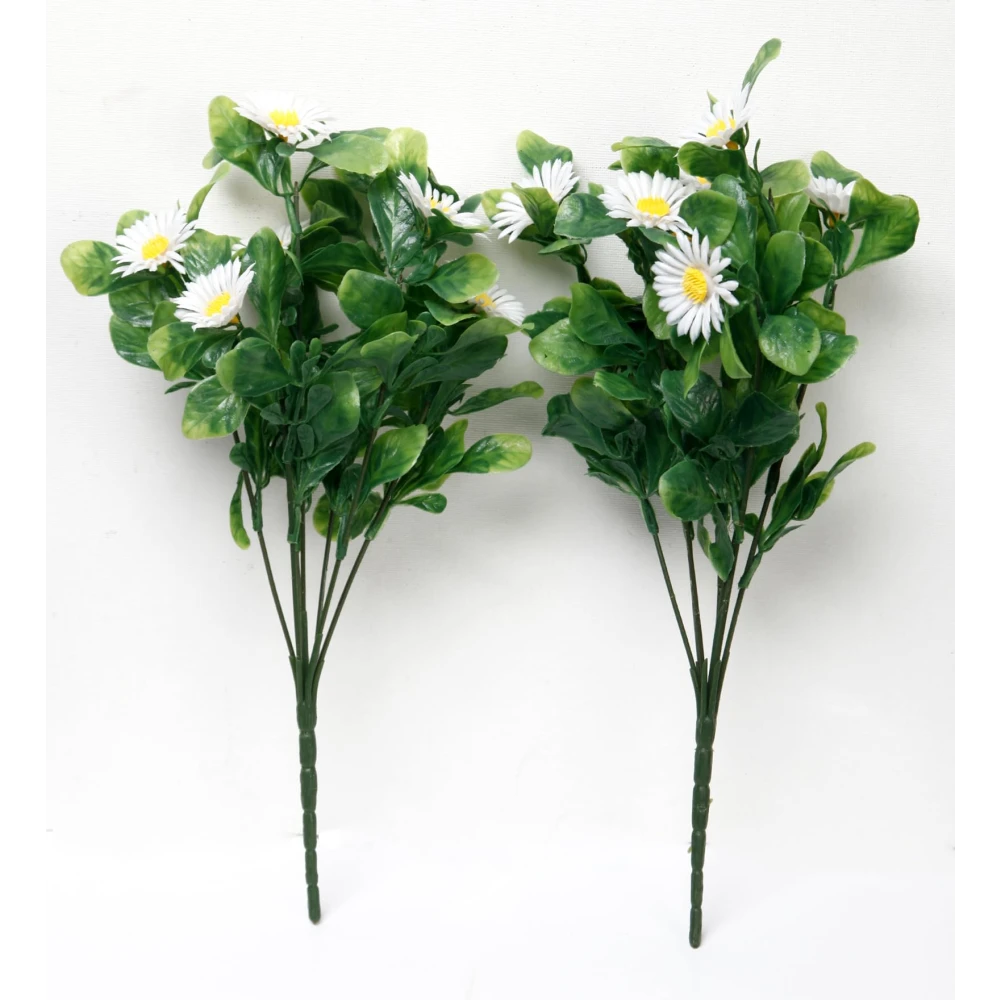 Foliyaj 2 Artificial White Daisy Bunches without Vase|Artificial Plants for Indoor Home and Office Decor|Without Pot