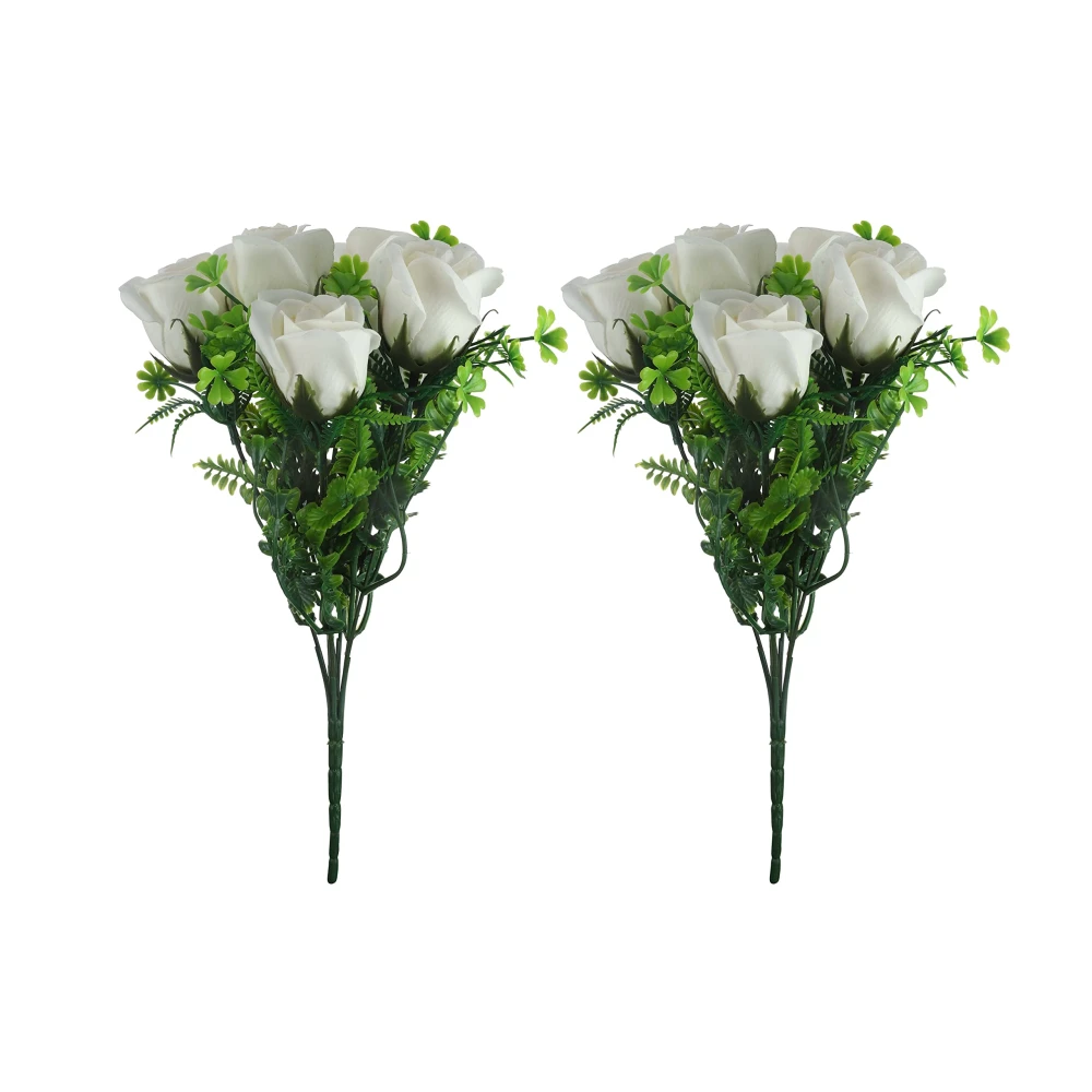 FOLIYAJ 2 Artificial White Rose Bunches Without Pot|Bonsai Tree|Artificial Flower|Home Décor for Living Room Home Office Shop|House|Gift|Decoration