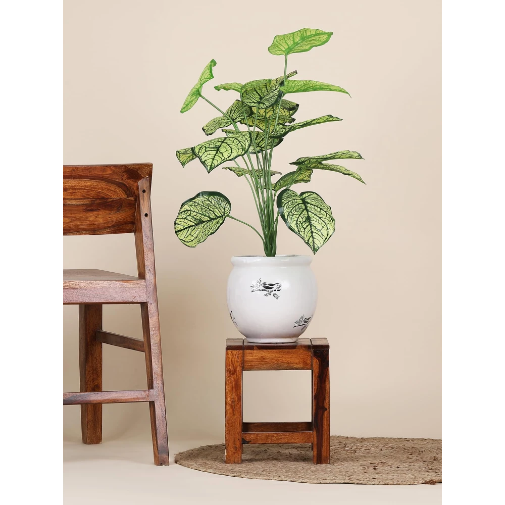 Foliyaj 18 Leaf Caladium Plant Bunch | 2 Feet Tall Plants for Home Decor without Pot| Indoor Artificial Plants for Living Room