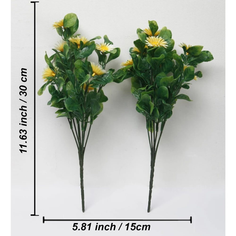 Foliyaj Artificial Yellow Daisy Bunch without Vase | 2 Pcs | Fake Plants for Indoor Home and Office Decoration | 30 cm Tall