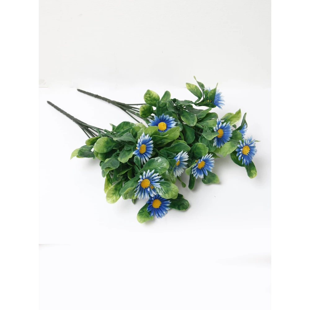 Foliyaj 2 Artificial Blue Daisy Bunches without Vase|Artificial Plants for Indoor Home and Office Decor|Without Pot