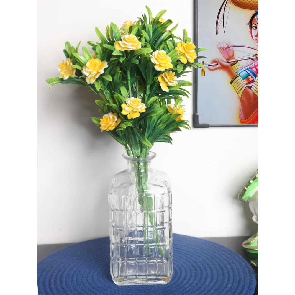 Foliyaj 2 Artificial Yellow Rose Bunches without Vase|Artificial Plants for Home Decor| Indoor Artificial Plants for Living Room|Artificial Plant Bunch