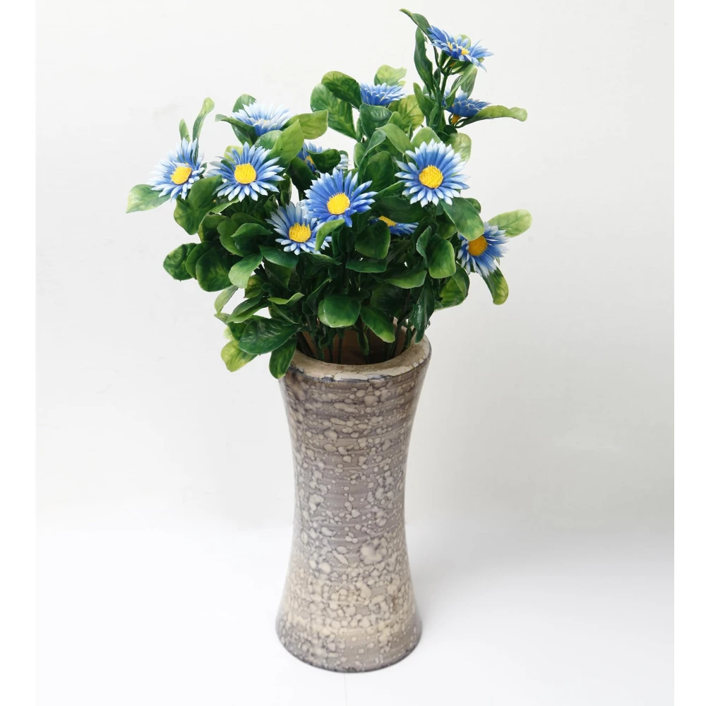 Foliyaj 2 Artificial Blue Daisy Bunches without Vase|Artificial Plants for Indoor Home and Office Decor|Without Pot