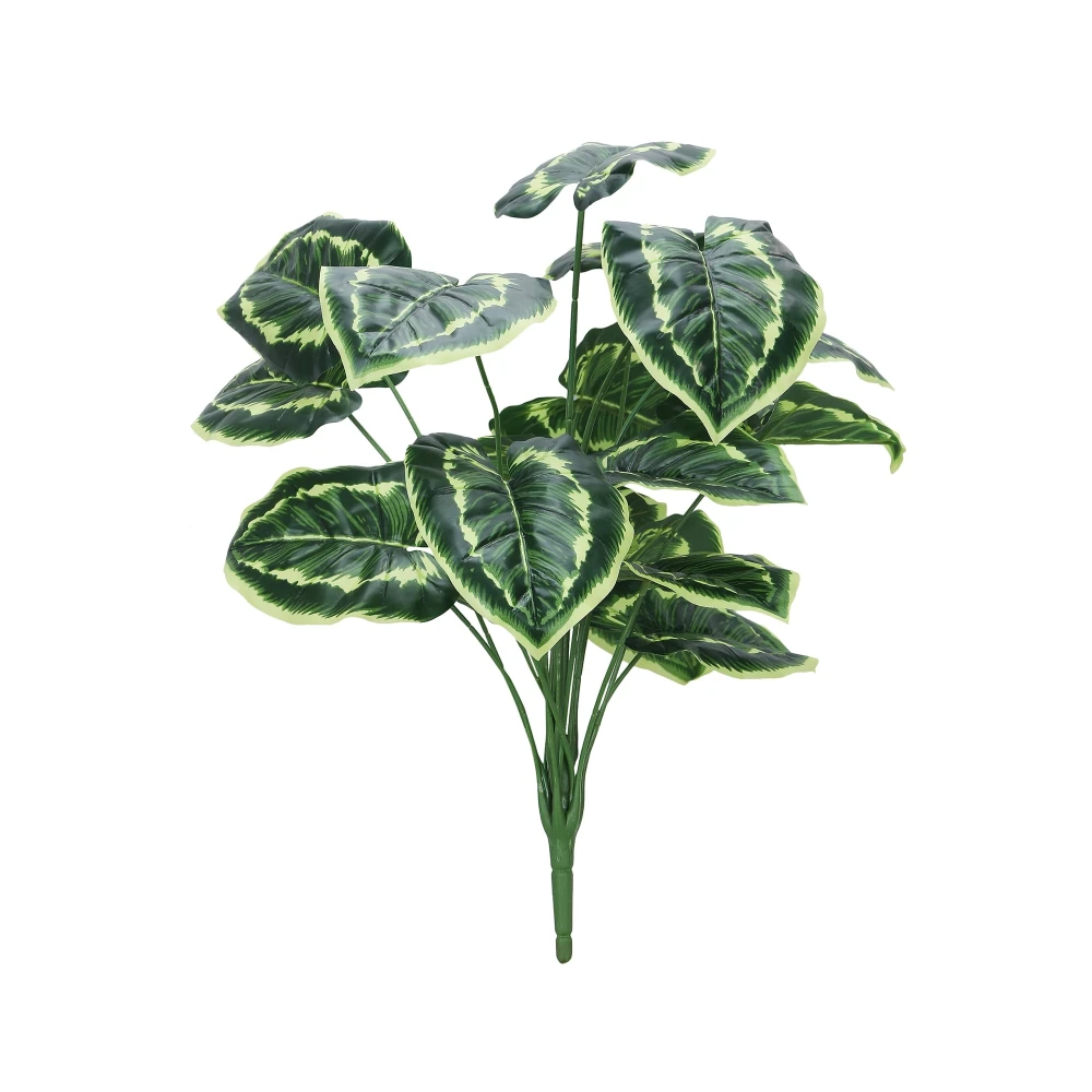 Foliyaj 18 Leaf Money Plant Bunch with Yellow Border | 2 Feet Tall Artificial Plants for Home Decor without Pot | Indoor Plants for Living Room