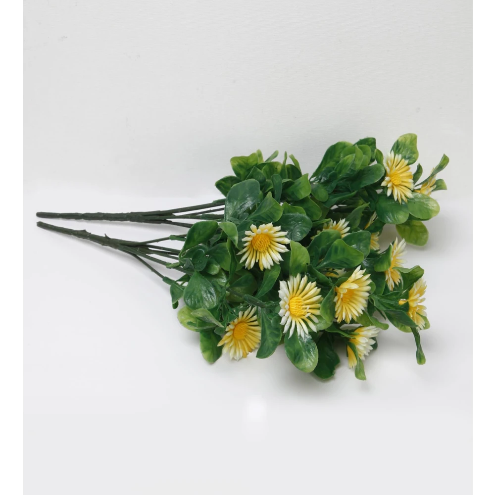 Foliyaj Artificial Yellow Daisy Bunch without Vase | 2 Pcs | Fake Plants for Indoor Home and Office Decoration | 30 cm Tall
