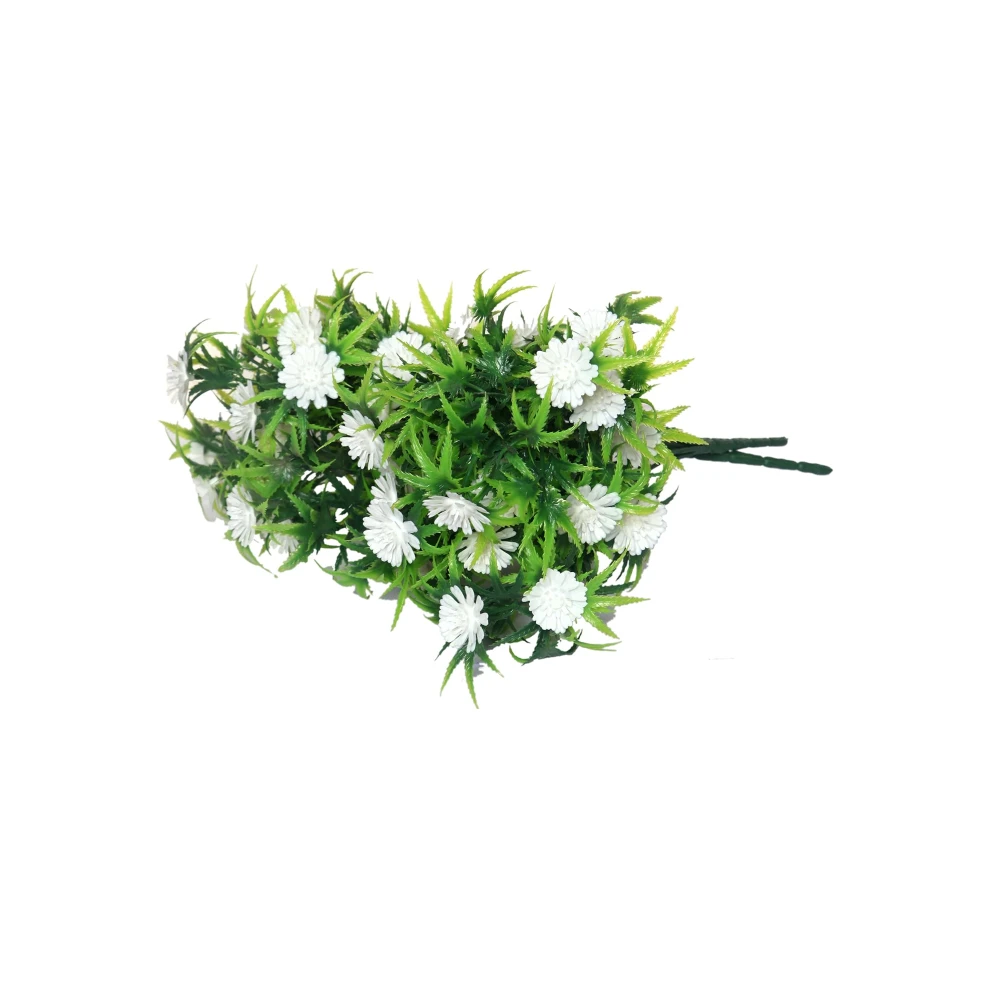 Foliyaj 2 Artificial White Gerba Bunches without Vase|Artificial Plants for Home Decor| Indoor Artificial Plants for Living Room|Artificial Plant Bunch