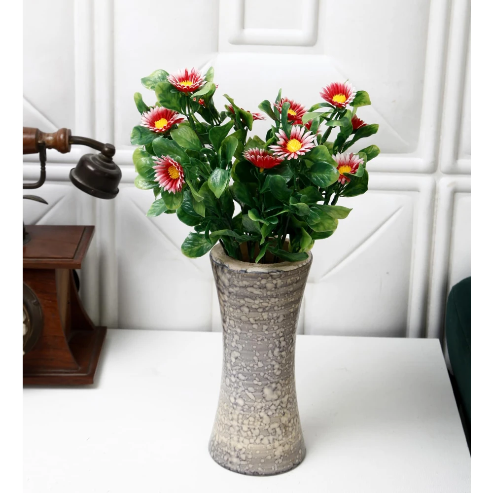 Foliyaj 2 Artificial Red Daisy Bunches without Vase|Artificial Plants for Indoor Home and Office Decor|Without Pot