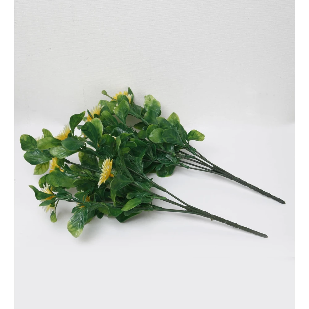 Foliyaj Artificial Yellow Daisy Bunch without Vase | 2 Pcs | Fake Plants for Indoor Home and Office Decoration | 30 cm Tall