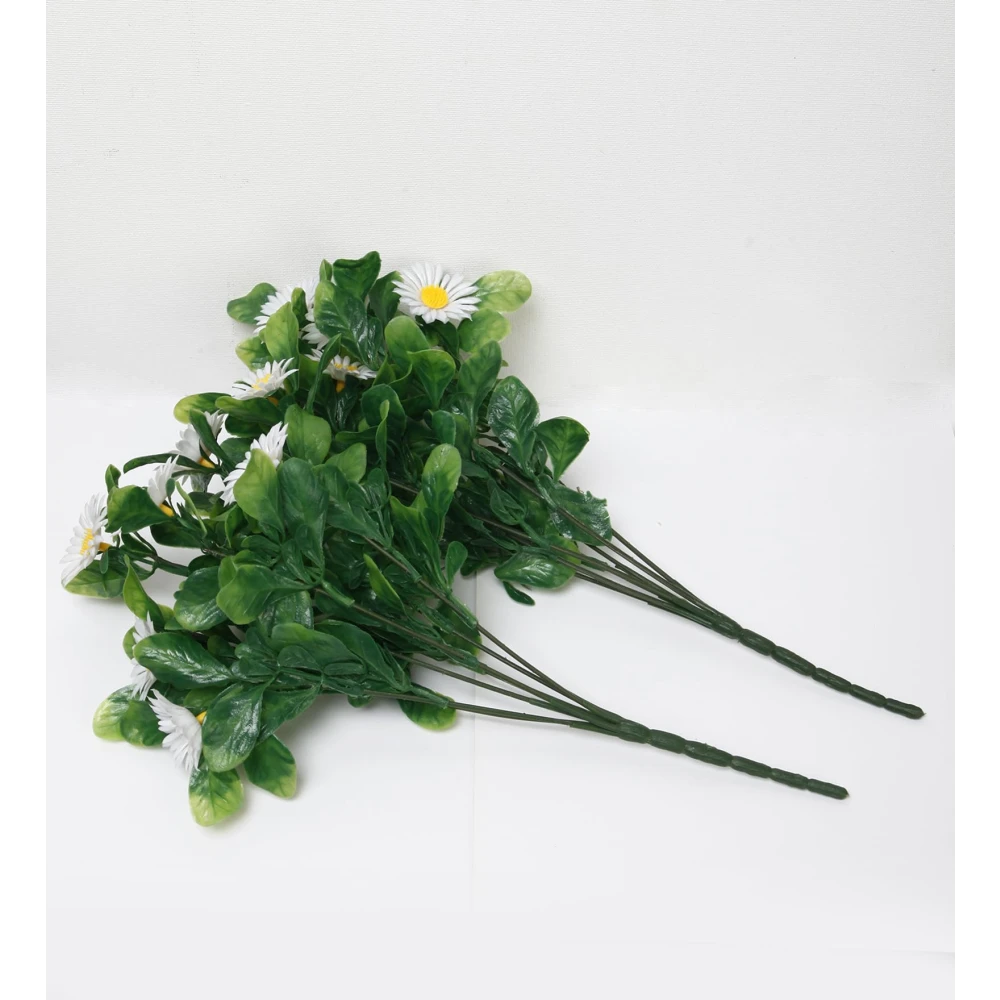 Foliyaj 2 Artificial White Daisy Bunches without Vase|Artificial Plants for Indoor Home and Office Decor|Without Pot