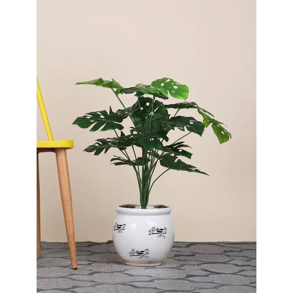 Foliyaj 18 Leaf Monstera Plant Bunch | 2 Feet Tall Plants for Home Decor without Pot| Indoor Artificial Plants for Living Room