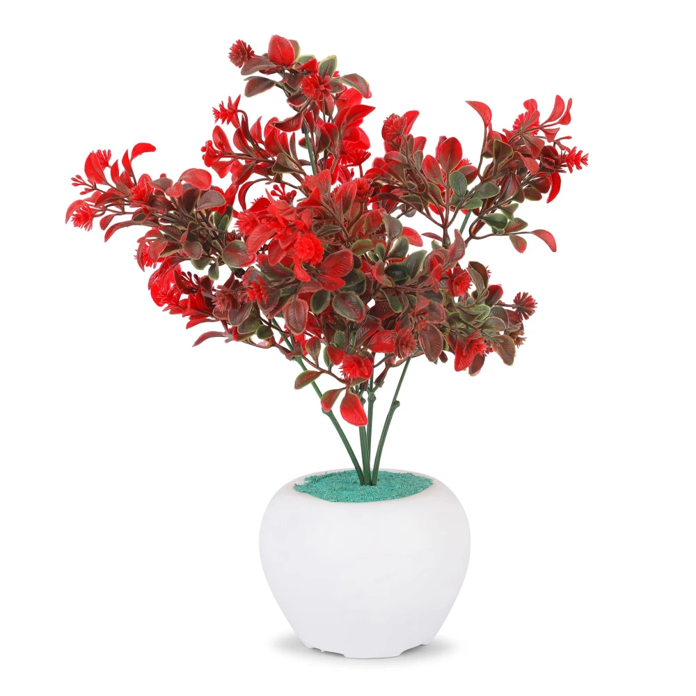Foliyaj Artificial Red Leaf Plant in Apple Pot | 30 cm Tall | Show Pieces for Living Room | Faux Plants for Home Decor | Fake Plant for Home and Office Decoration