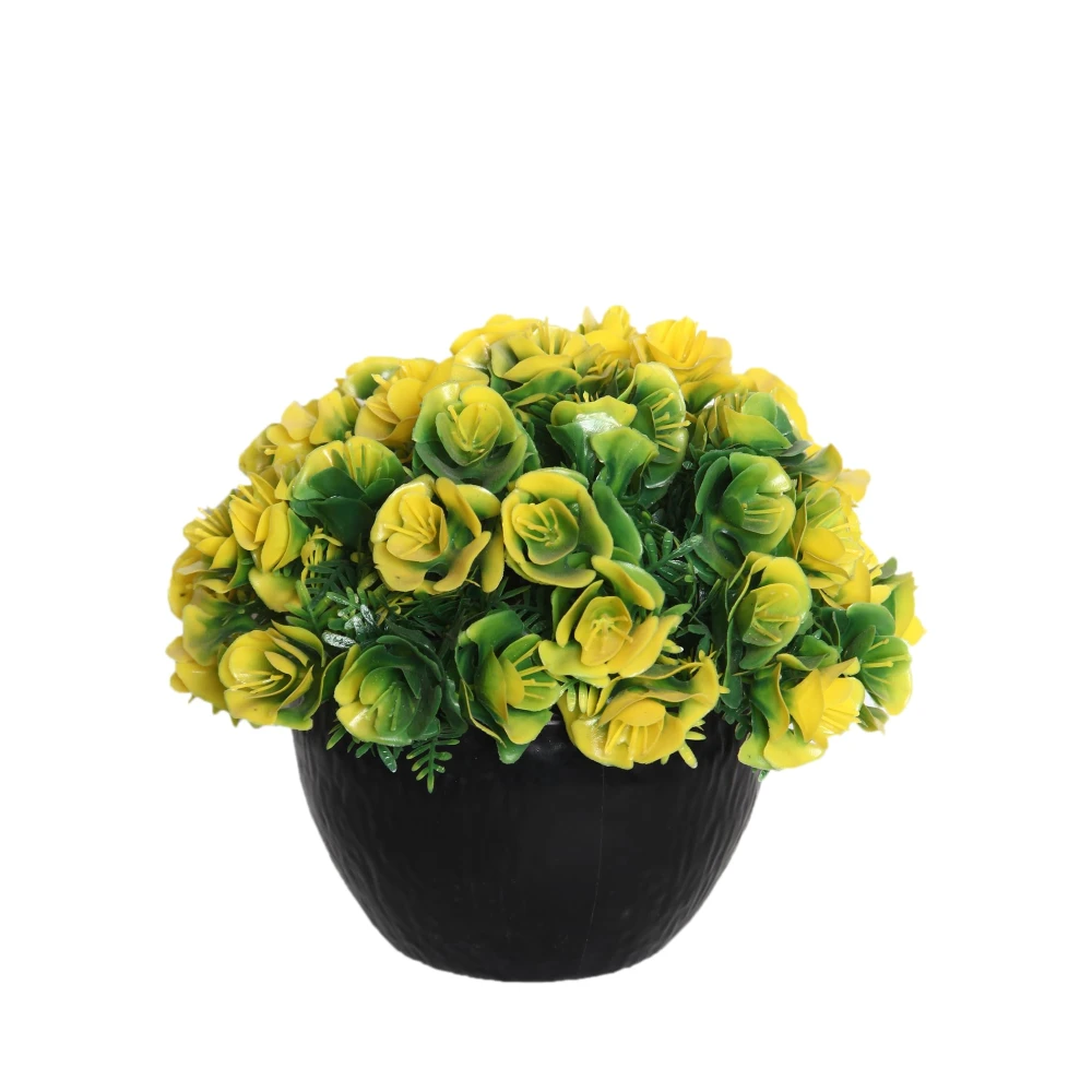 Foliyaj Artificial Yellow Rose Flower Plant with Black Pot | Plants for Home Decor with Pot| Indoor Artificial Plants for Living Room| Potted Artificial Plants
