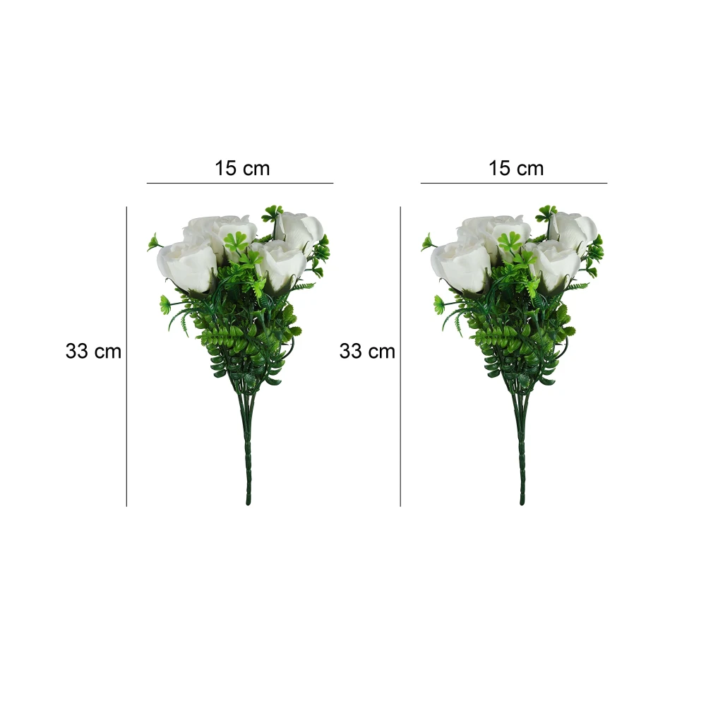 FOLIYAJ 2 Artificial White Rose Bunches Without Pot|Bonsai Tree|Artificial Flower|Home Décor for Living Room Home Office Shop|House|Gift|Decoration