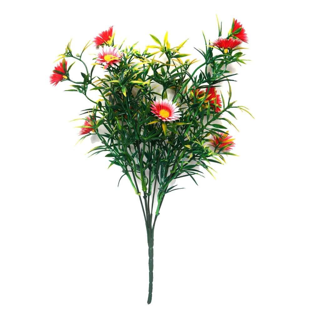 Foliyaj 2 Artificial Red Daisy Flower Bunches without Vase|Artificial Plants for Home Decor| Indoor Artificial Plants for Living Room|Artificial Plant Bunch