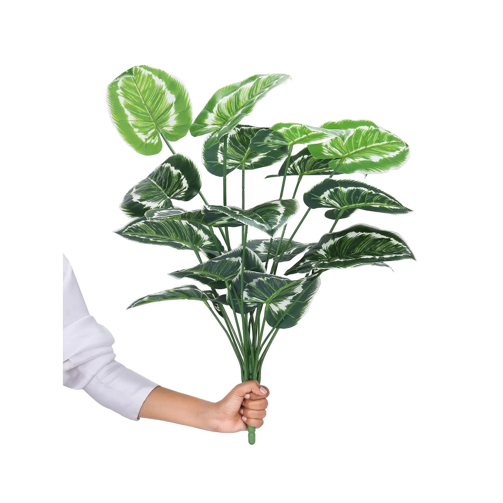 Foliyaj 18 Leaf Money Plant Bunch with White Border | 2 Feet Tall Plants for Home Decor without Pot| Indoor Artificial Plants for Living Room
