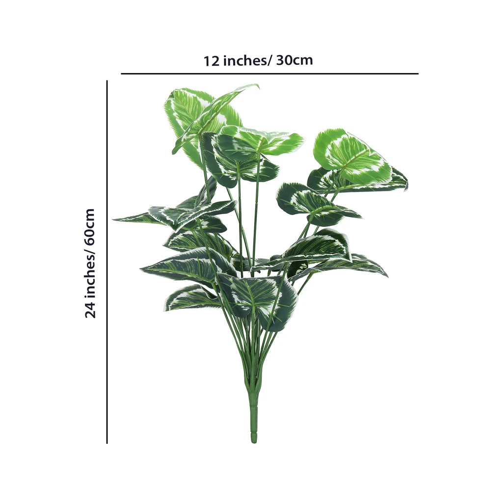 Foliyaj 18 Leaf Money Plant Bunch with White Border | 2 Feet Tall Plants for Home Decor without Pot| Indoor Artificial Plants for Living Room