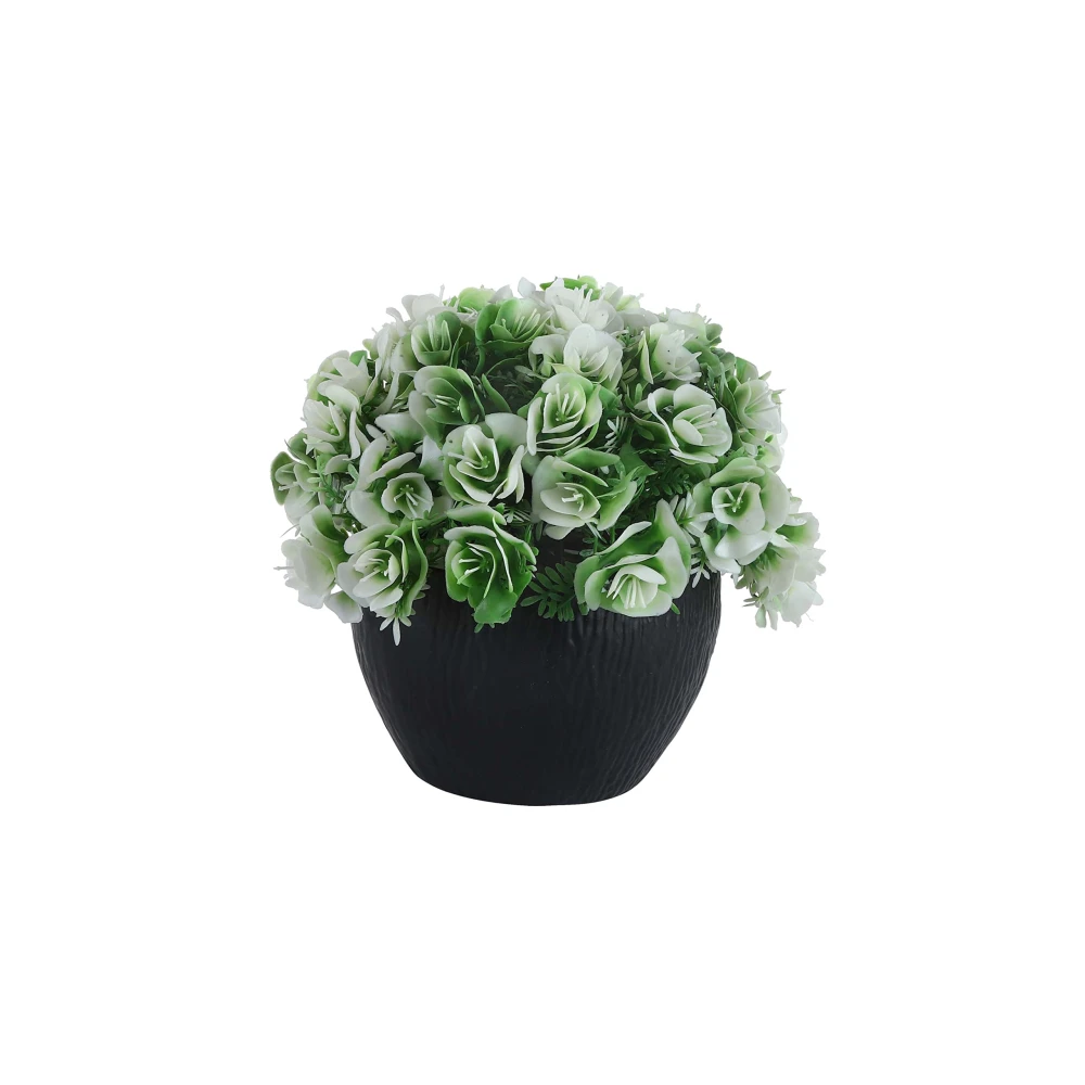 FOLIYAJ Artificial White Rose Flower Plant with Pot for Home Décor | Faux Plants for Living Room, Office and Shop | Indoor Decoration for House