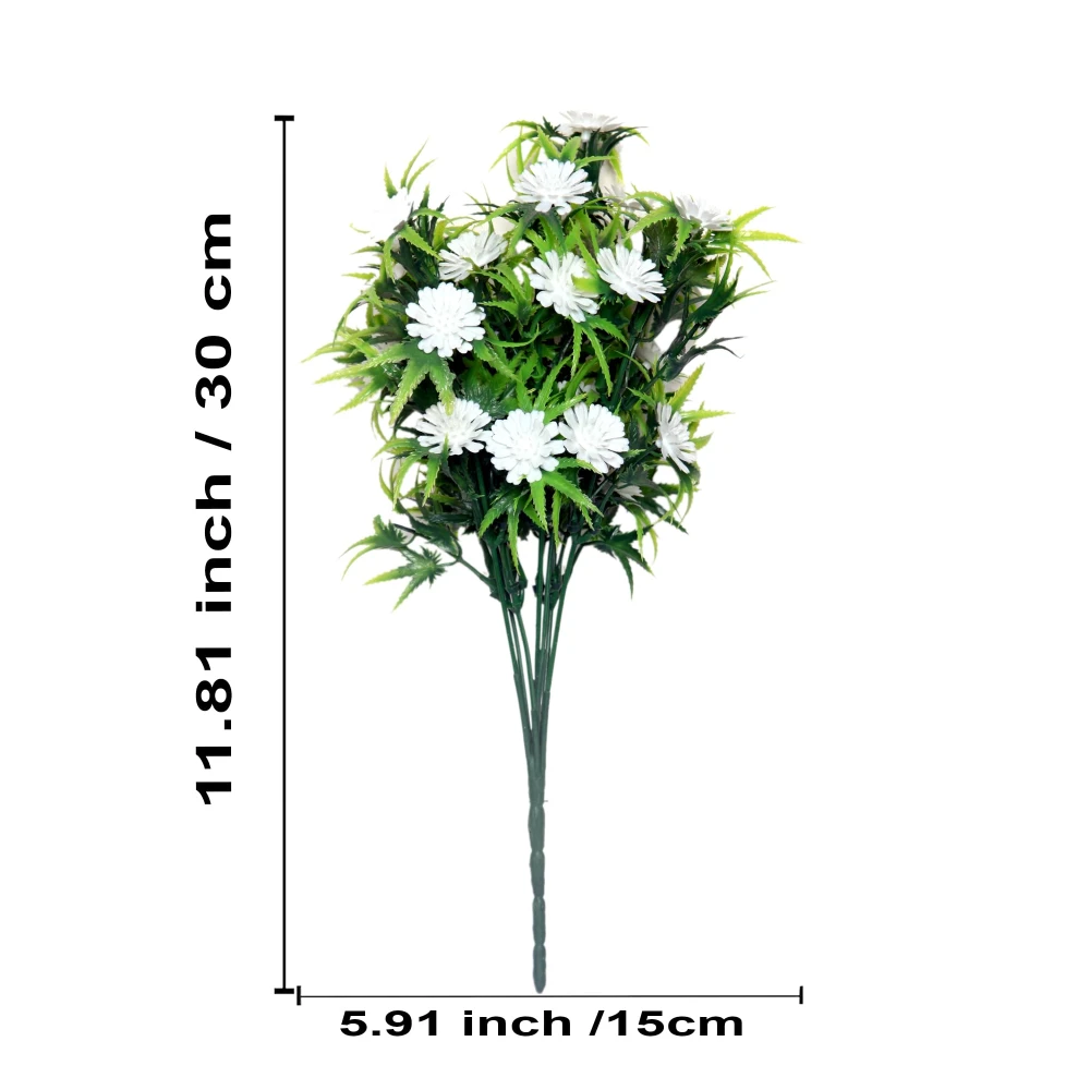 Foliyaj 2 Artificial White Gerba Bunches without Vase|Artificial Plants for Home Decor| Indoor Artificial Plants for Living Room|Artificial Plant Bunch