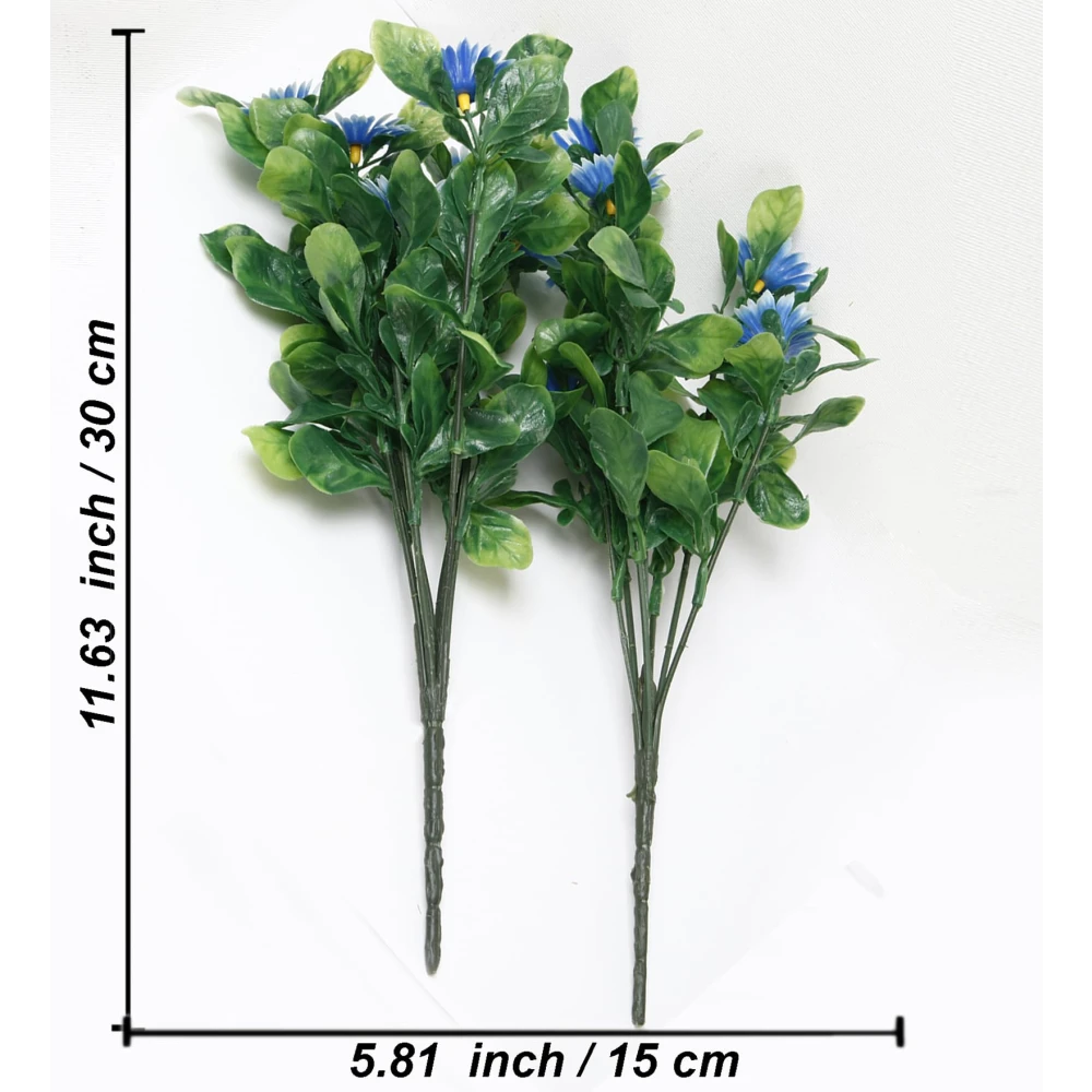 Foliyaj 2 Artificial Blue Daisy Bunches without Vase|Artificial Plants for Indoor Home and Office Decor|Without Pot