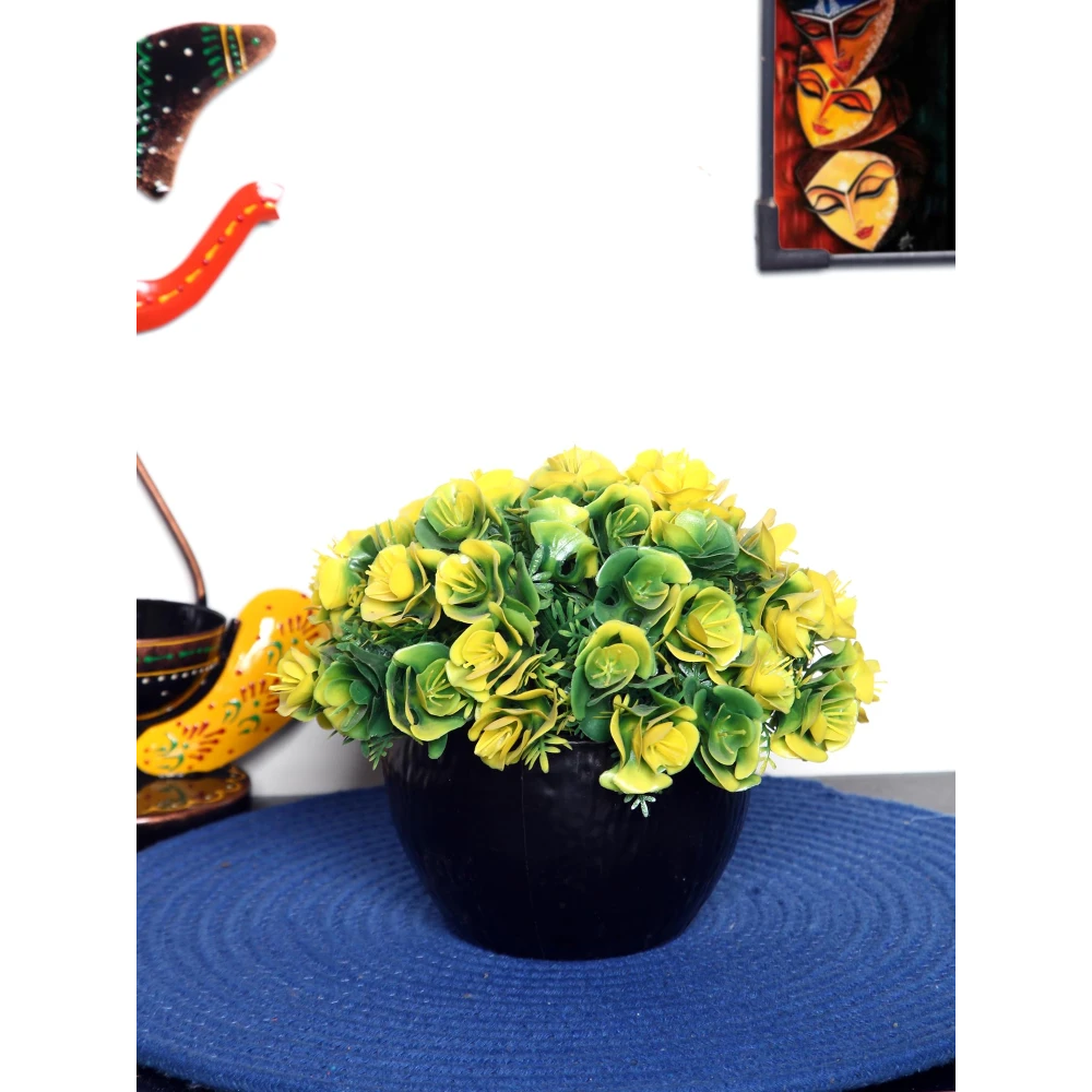 Foliyaj Artificial Yellow Rose Flower Plant with Black Pot | Plants for Home Decor with Pot| Indoor Artificial Plants for Living Room| Potted Artificial Plants