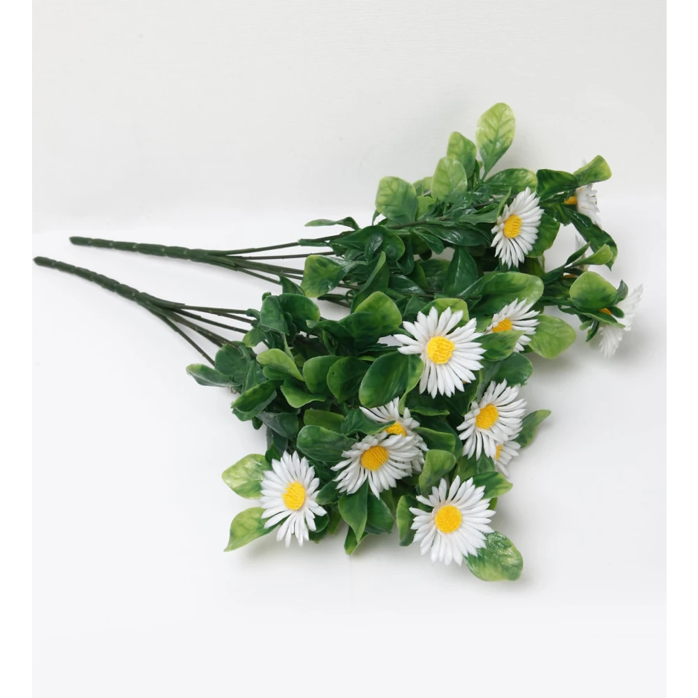 Foliyaj 2 Artificial White Daisy Bunches without Vase|Artificial Plants for Indoor Home and Office Decor|Without Pot