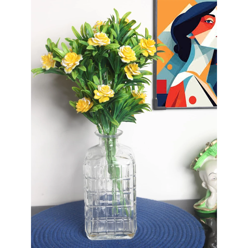 Foliyaj 2 Artificial Yellow Rose Bunches without Vase|Artificial Plants for Home Decor| Indoor Artificial Plants for Living Room|Artificial Plant Bunch
