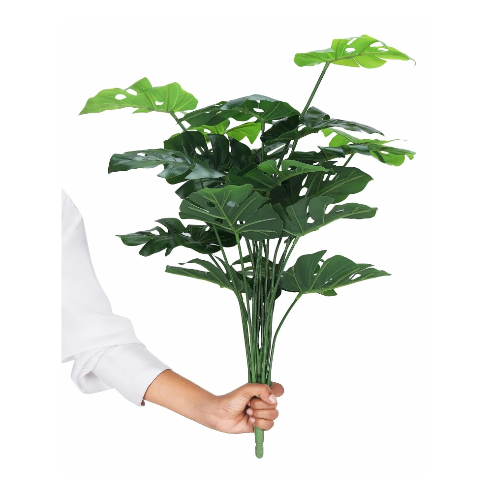 Foliyaj 18 Leaf Monstera Plant Bunch | 2 Feet Tall Plants for Home Decor without Pot| Indoor Artificial Plants for Living Room
