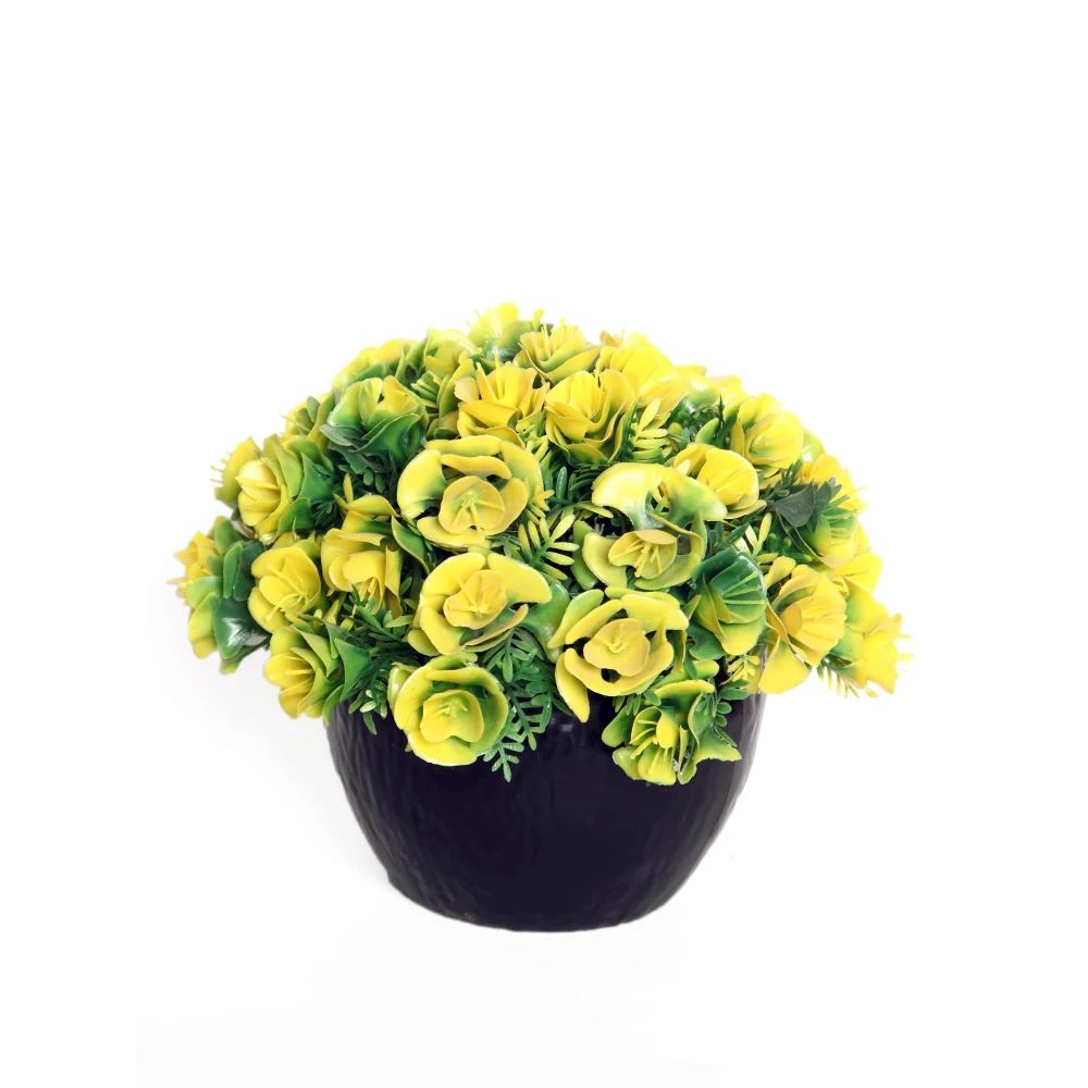 Foliyaj Artificial Yellow Rose Flower Plant with Black Pot | Plants for Home Decor with Pot| Indoor Artificial Plants for Living Room| Potted Artificial Plants