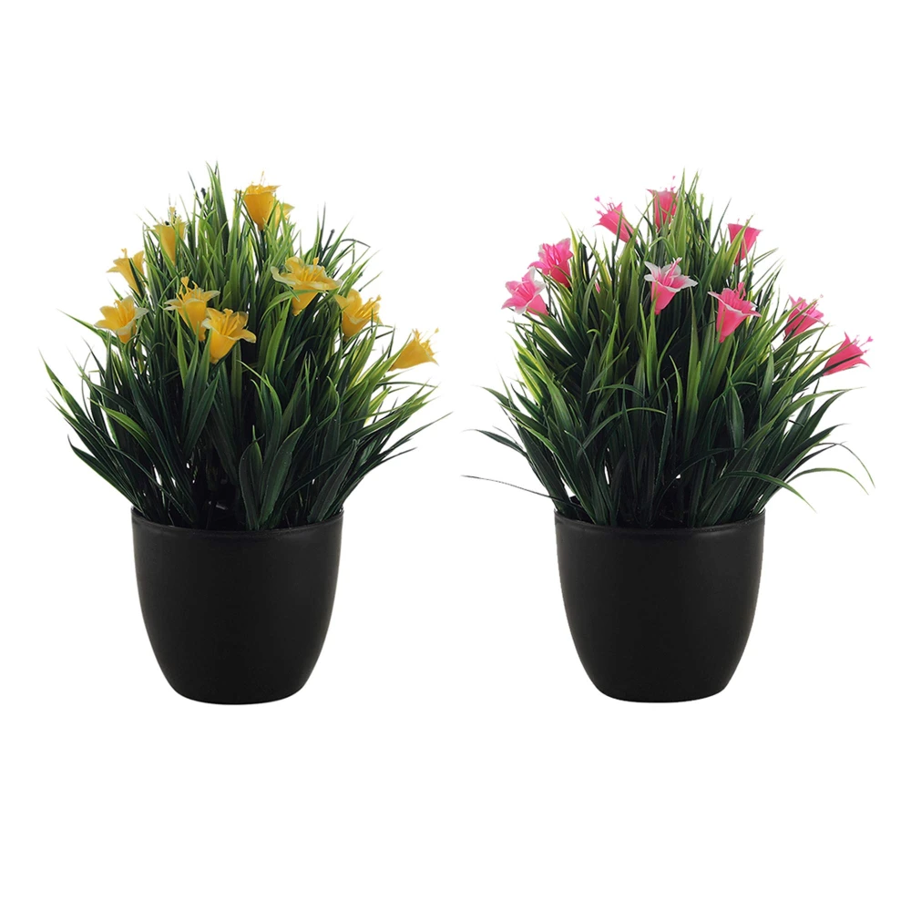 FOLIYAJ Set of 2 Artificial Yellow and Pink Lily Plants with Black Pots for Home Decor | Faux Plants for Indoor Decoration