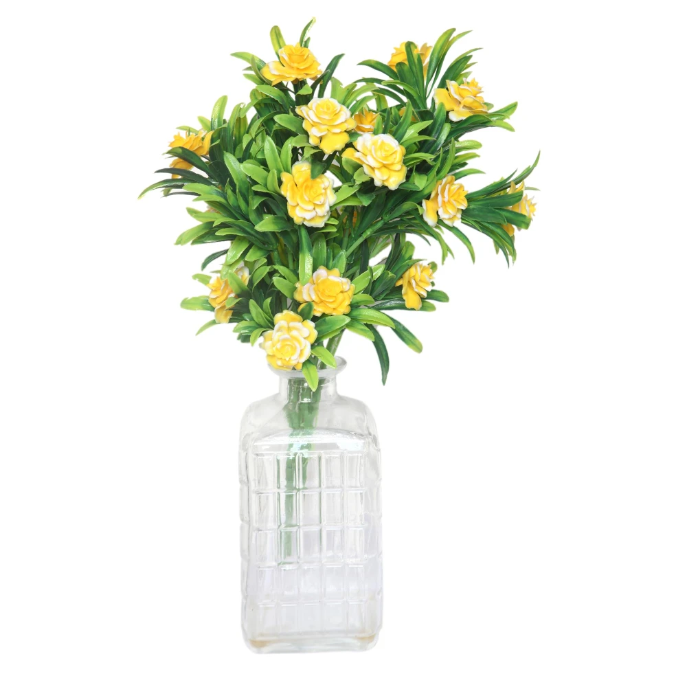 Foliyaj 2 Artificial Yellow Rose Bunches without Vase|Artificial Plants for Home Decor| Indoor Artificial Plants for Living Room|Artificial Plant Bunch