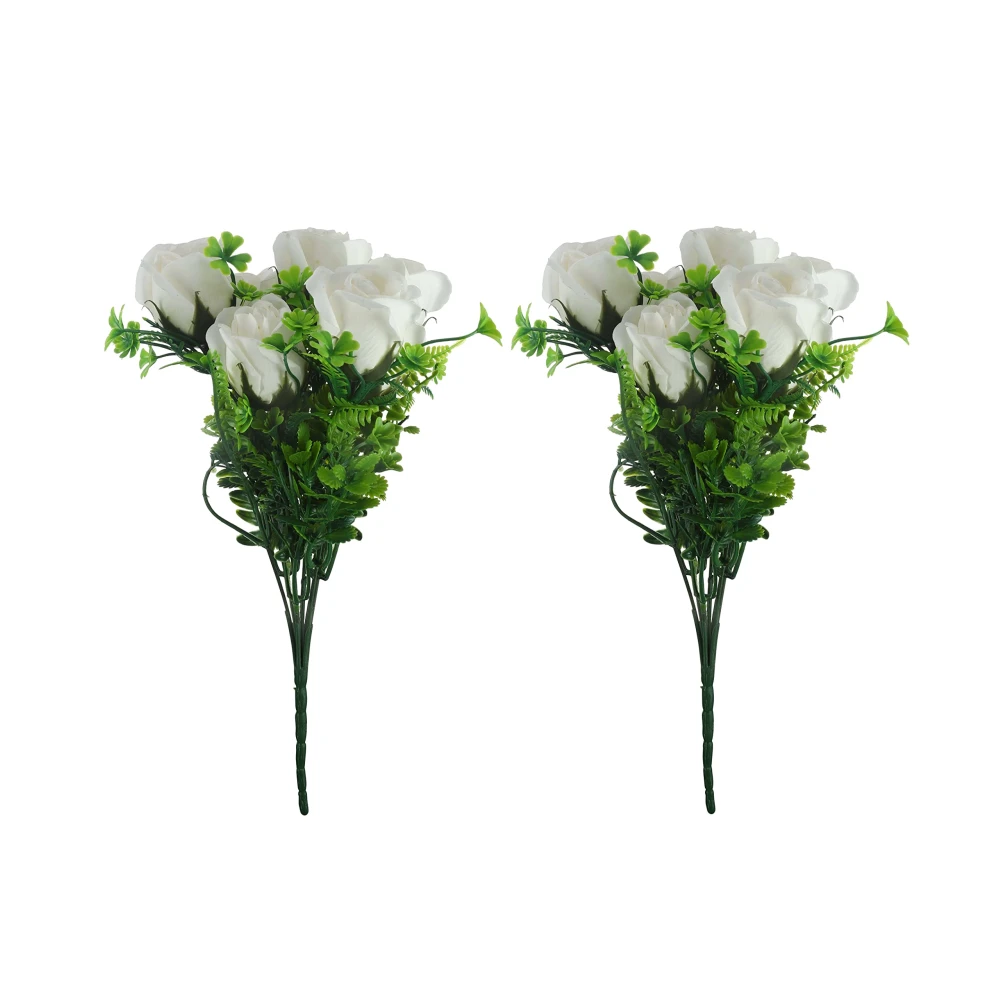 FOLIYAJ 2 Artificial White Rose Bunches Without Pot|Bonsai Tree|Artificial Flower|Home Décor for Living Room Home Office Shop|House|Gift|Decoration