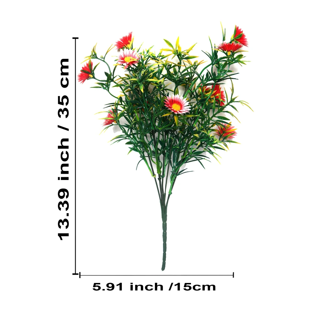 Foliyaj 2 Artificial Red Daisy Flower Bunches without Vase|Artificial Plants for Home Decor| Indoor Artificial Plants for Living Room|Artificial Plant Bunch
