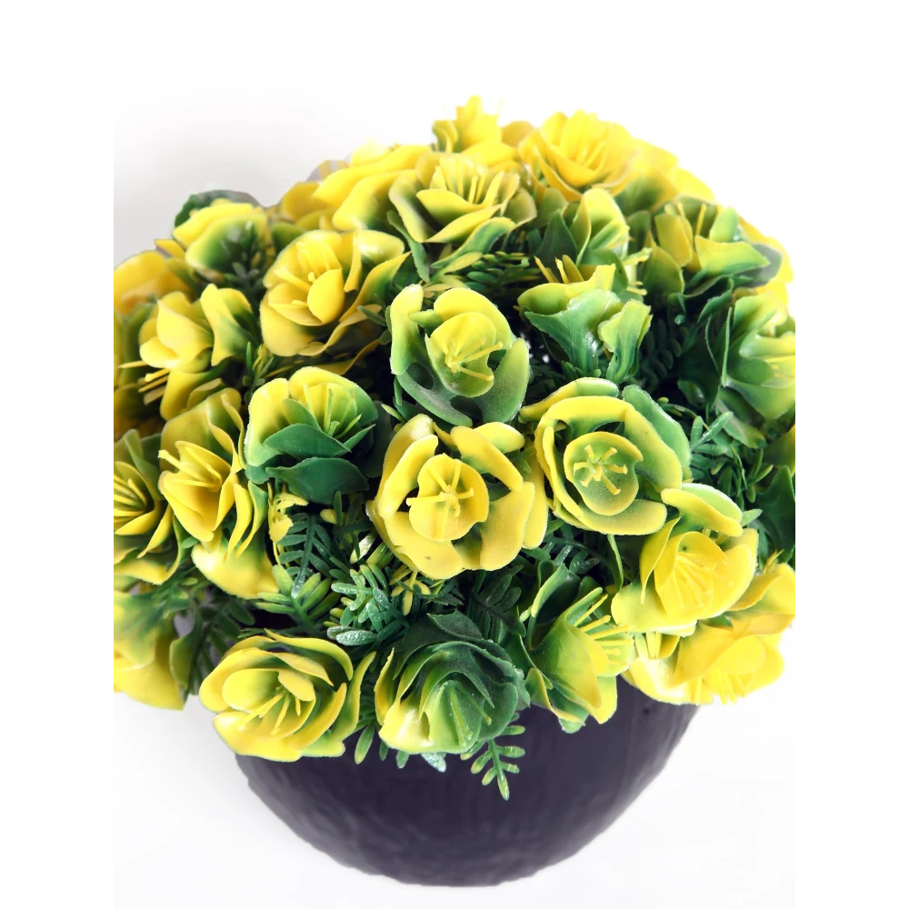Foliyaj Artificial Yellow Rose Flower Plant with Black Pot | Plants for Home Decor with Pot| Indoor Artificial Plants for Living Room| Potted Artificial Plants