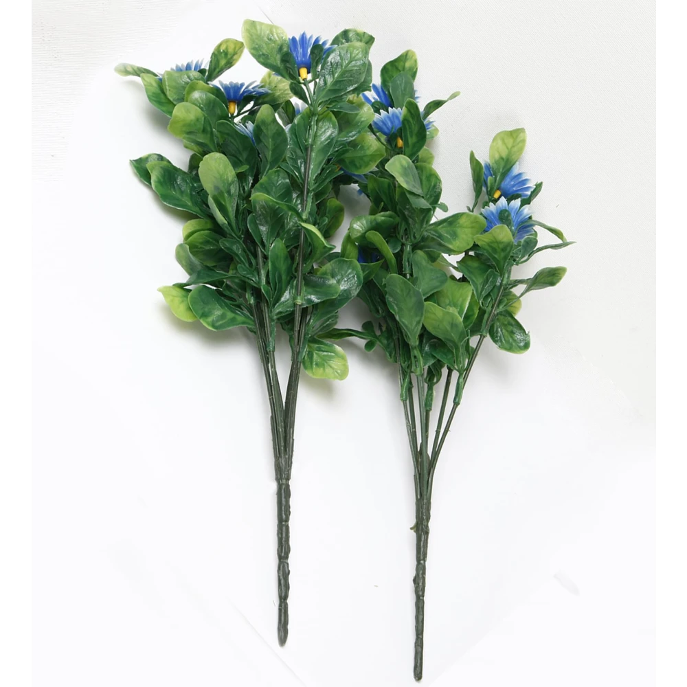 Foliyaj 2 Artificial Blue Daisy Bunches without Vase|Artificial Plants for Indoor Home and Office Decor|Without Pot