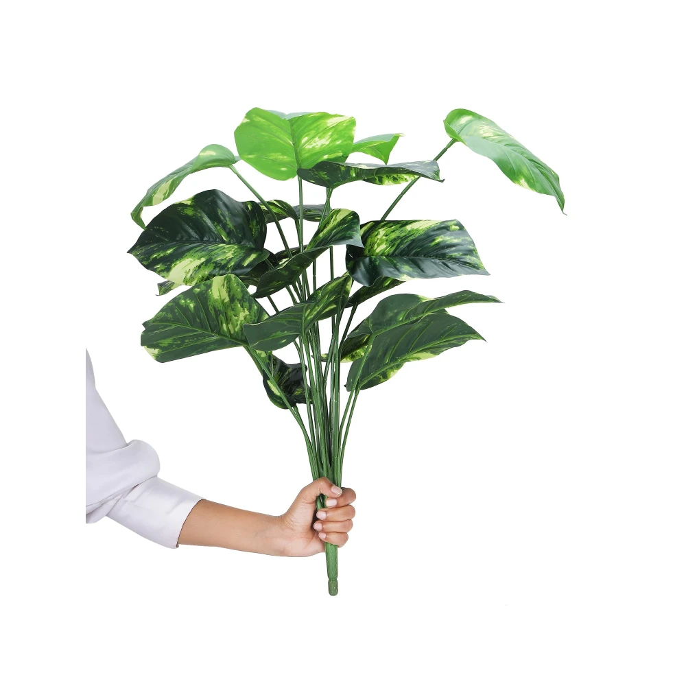 Foliyaj 18 Leaf Money Plant Bunch | 2 Feet Tall Artificial Plants for Home Decor without Pot | Indoor Plants for Living Room | Faux Plant