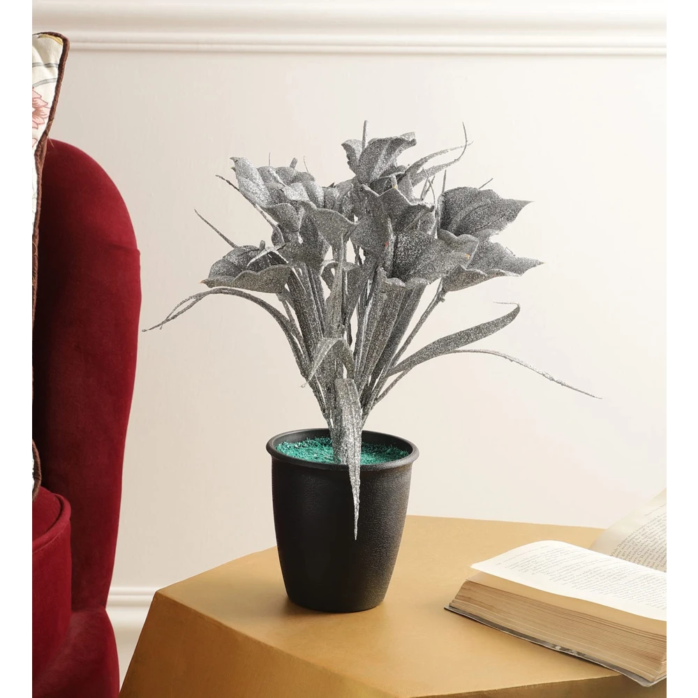 FOLIYAJ Spray Painted Silver Artificial Tulip Plant with Pot |Bonsai Tree|Artificial Flower|with Pot|Home Décor for Living Room Home Office Shop|House|Gift|Decoration