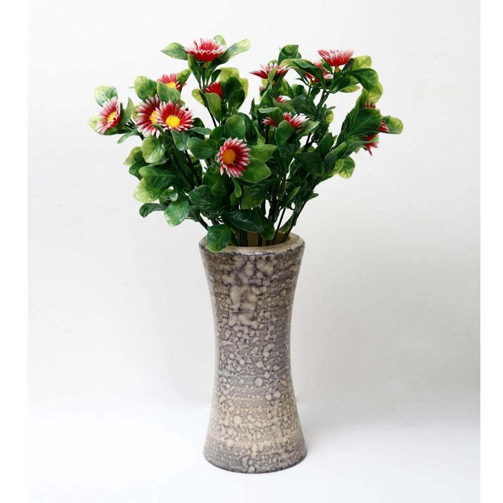 Foliyaj 2 Artificial Red Daisy Bunches without Vase|Artificial Plants for Indoor Home and Office Decor|Without Pot