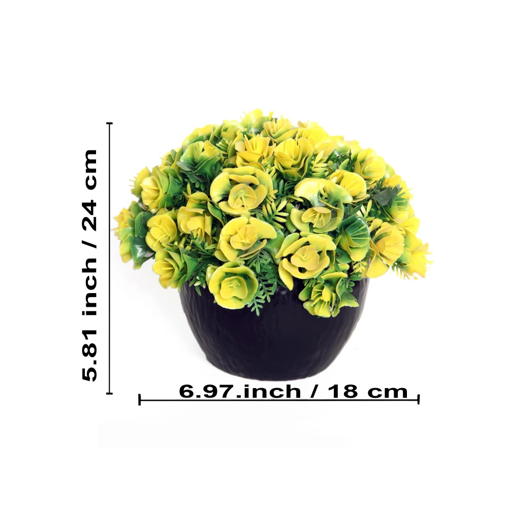 Foliyaj Artificial Yellow Rose Flower Plant with Black Pot | Plants for Home Decor with Pot| Indoor Artificial Plants for Living Room| Potted Artificial Plants
