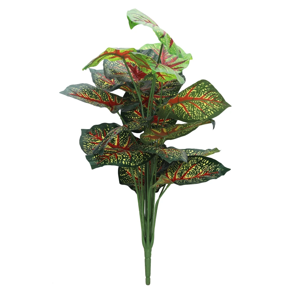 Foliyaj 18 Leaf Red Caladium Plant Bunch | 2 Feet Tall Plants for Home Decor without Pot| Indoor Artificial Plants for Living Room