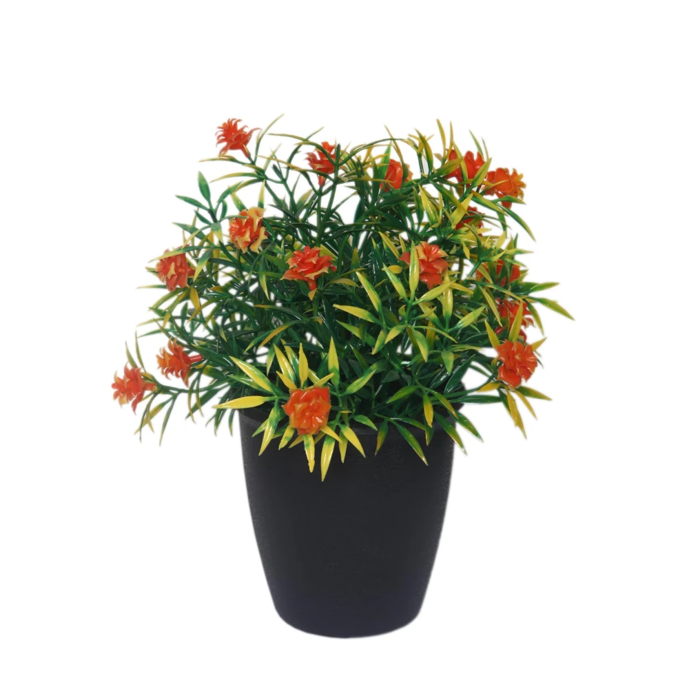 Foliyaj Artificial Plant with Orange Flowers|Plants for Home Decor with Pot| Indoor Plants for Living Room