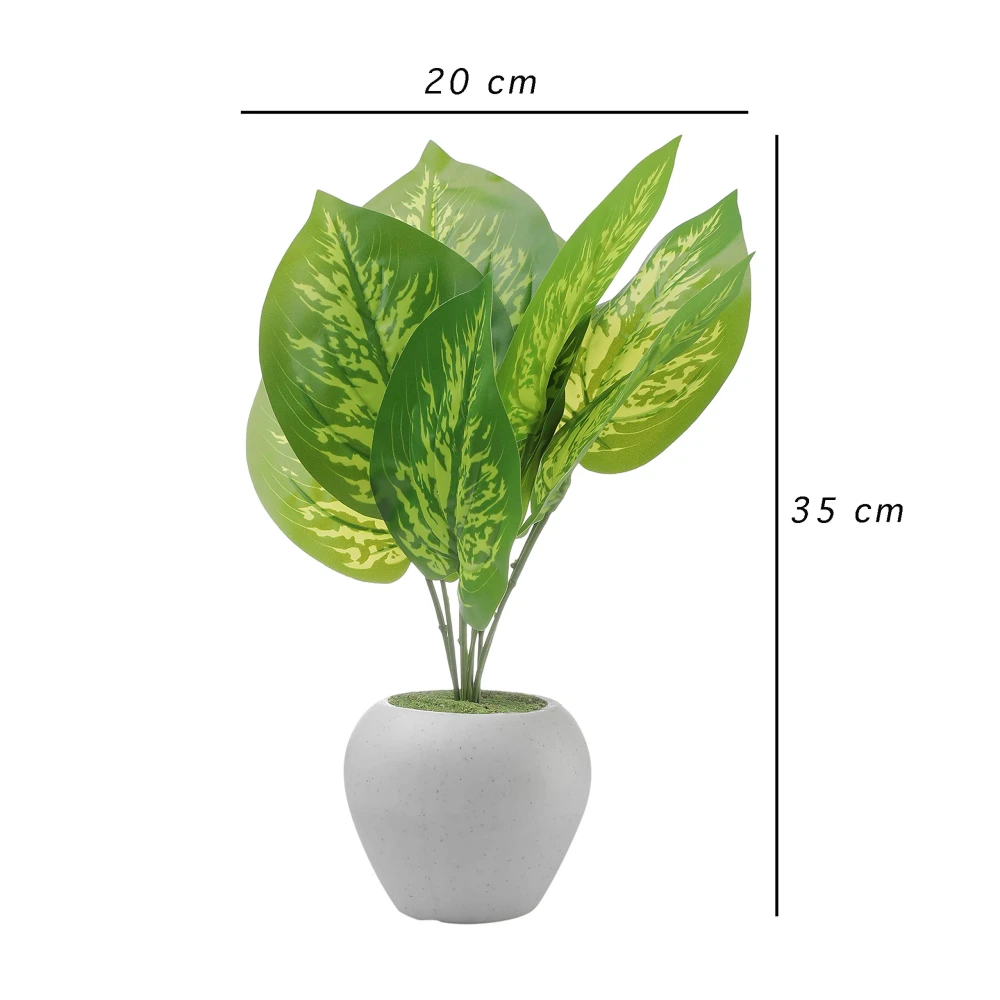 FOLIYAJ Artificial Money Plant with 9 Large Leaves in Apple Shaped Pot | Bonsai Tree | Flower | with Pot| for Home Office Shop House - Multicolour