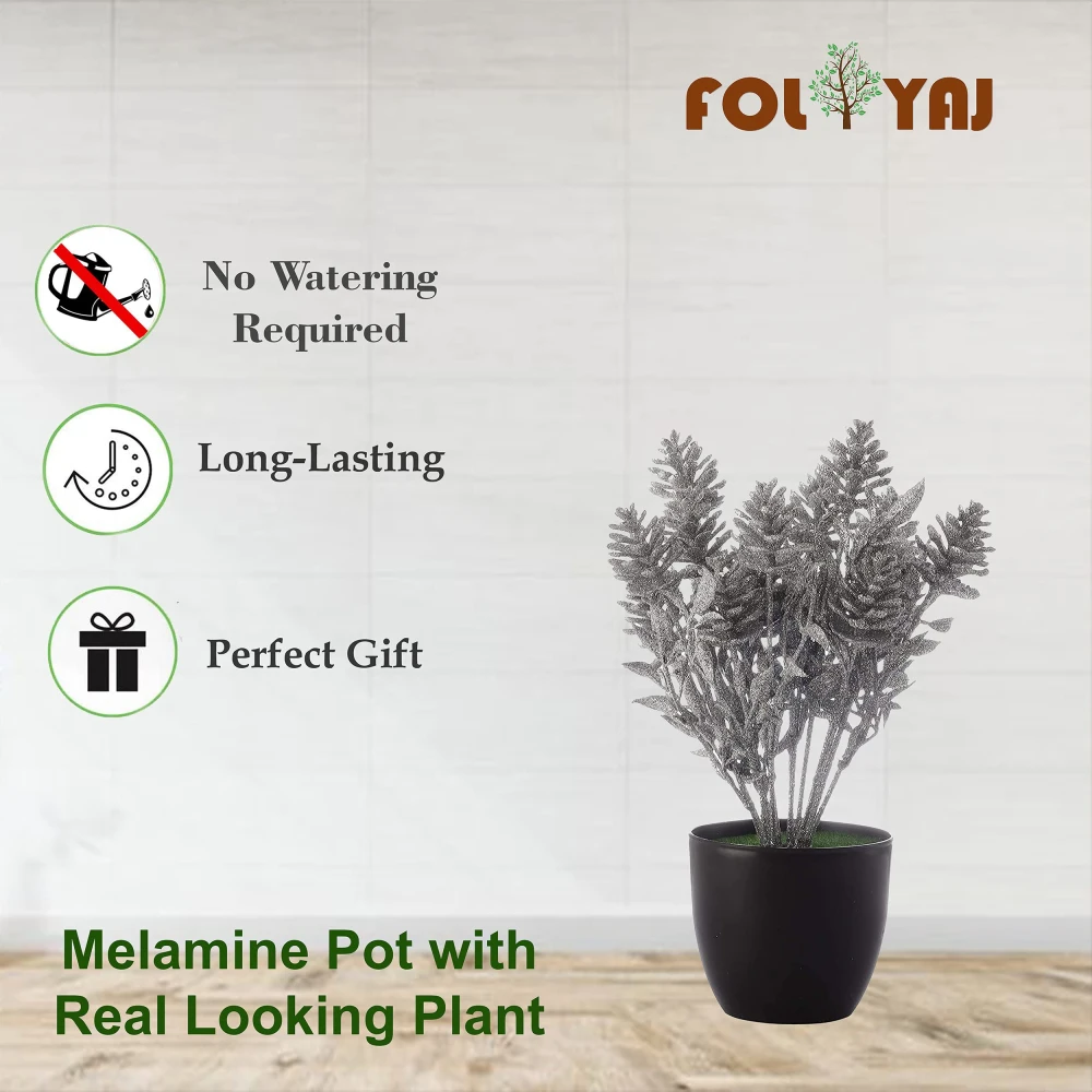 Silver Spray Painted Artificial Pine Cone Plant with Pot